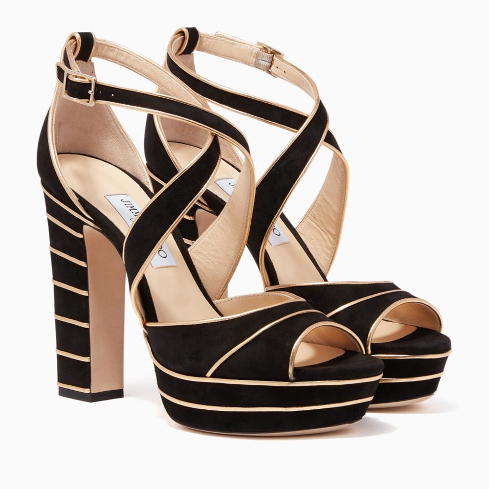 Jimmy Choo Black and gold suede pumps